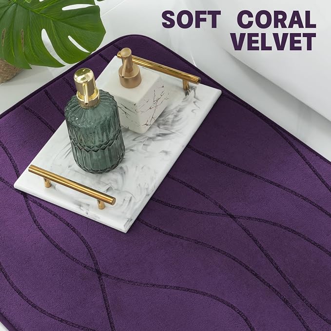 YIHOUSE Memory Foam Bathroom Rug Sets, Purple, 2 Piece-U Shape & Small Mat | Ultra Soft, Absorbent, Non-Slip, Machine Washable