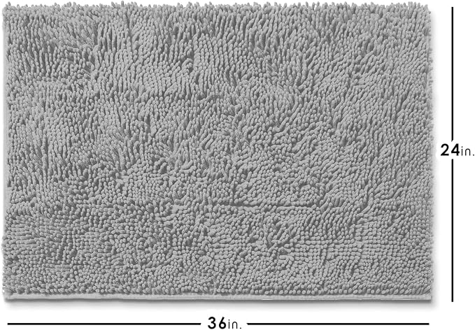 Hearth & Harbor Bathroom Rugs, Chenille Bath Mat - Machine Washable Bath Mats for Bathroom Non-Slip Backing Rubber, Quick Dry Bathroom Mat - Silver 24x36
