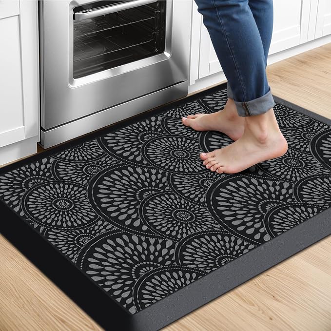 Mattitude 4/5 Inch Kitchen Mat, 20x32in Heavy Duty Ergonomic Comfort Foam Standing Desk Mat, Waterproof Non-Slip Standing Mats and Rugs for Kitchen, Office, Black