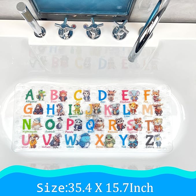 BEEHOMEE Bath Mats for Tub Kids,Baby Toddler - Large Cartoon Non-Slip Bathroom Bathtub Anti-Slip Shower Mats for Floor 35x15,Machine Washable XL Size Bathroom Mats (Cute Animals)