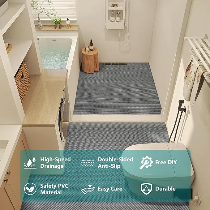 WochiTV Non Slip Drainage Mats PVC Pool Floor Mat 0.23'' Thick Outdoor Indoor Parking Space Mat for Bathroom Garage Basement Backyard Commercial Kitchen 3x16.6Ft