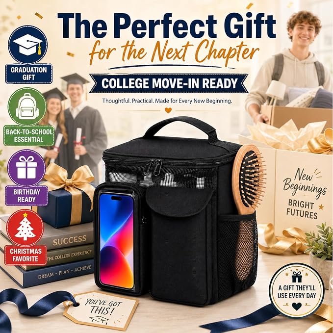 Dorm Room Essentials for Guys Girls, Mesh Shower Caddy Portable, Large Capacity Toiletry Shower Bag with Hanging Hook for Full-Sized Bottles, Multi-Pocket Organizer for College Gym Camping Travel