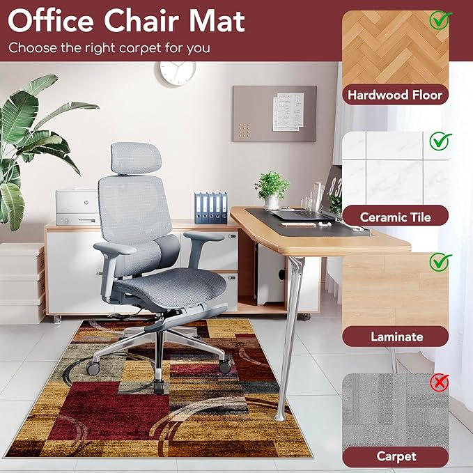 Office Chair Mat for Hardwood Floor&Tile Floor,36"X 48" Heavy Duty Desk Chair Mat for Hard Floors,Under Desk Rug for Rolling Computer Chair,Anti Slip,Low Pile Carpet Floor-Geo Multi