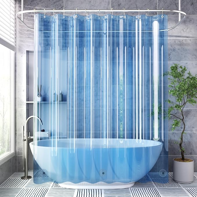 AmazerBath Extra Long Shower Curtain Liner, Clear Blue Shower Liner 84 Inches Long, 72x84 Plastic Shower Curtain Liners, Cute Tall Shower Liner, PEVA Bathroom Shower Curtain Liners & 3 Magnets