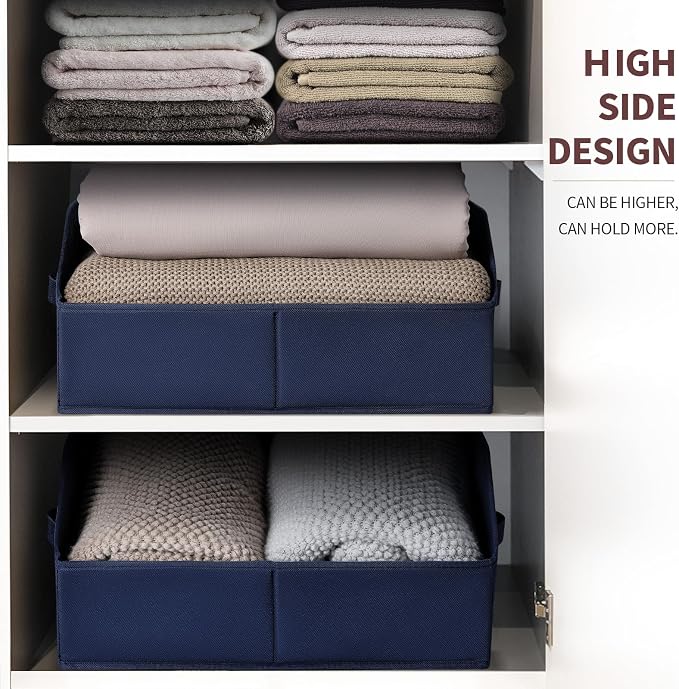 Homsorout Closet Baskets for Shelves Trapezoid - Decorative Storage Baskets with Handle, Closet Bins for Organization, Shelf Storage Bins for Clothes, Books, Home, Office, 4 Pack, Navy Blue