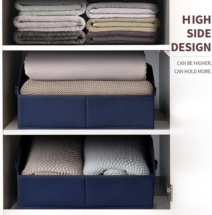 Homsorout Closet Baskets for Shelves Trapezoid - Decorative Storage Baskets with Handle, Closet Bins for Organization, Shelf Storage Bins for Clothes, Books, Home, Office, 3 Pack, Navy Blue
