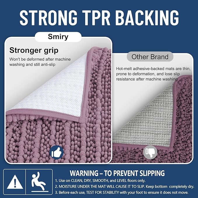 Smiry Bathroom Rugs Mat 30x20, Extra Soft Absorbent Chenille Bath Rugs, Non Slip Rubber Backing Machine Washable Quick Dry Bath Mats for Bathroom Floor, Tub, Shower, Home Decor Accessories, Deep Plum