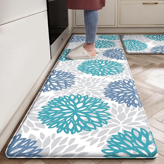 Cushioned Anti-Fatigue Kitchen Mats for Floor – Non-Slip Waterproof Memory Foam Runner, Extra Wide & Long, Comfortable Standing Mat for Kitchen, Sink, Office, Laundry, Teal