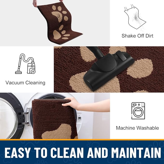 Smiry Dog Door Mat for Muddy Paws, Absorbs Moisture and Dirt, Low-Profile Entryway Mat with Non-Slip Backing, Entry Indoor Outdoor Doormat for Inside Floor (71x47 Inches, Brown, Paw)