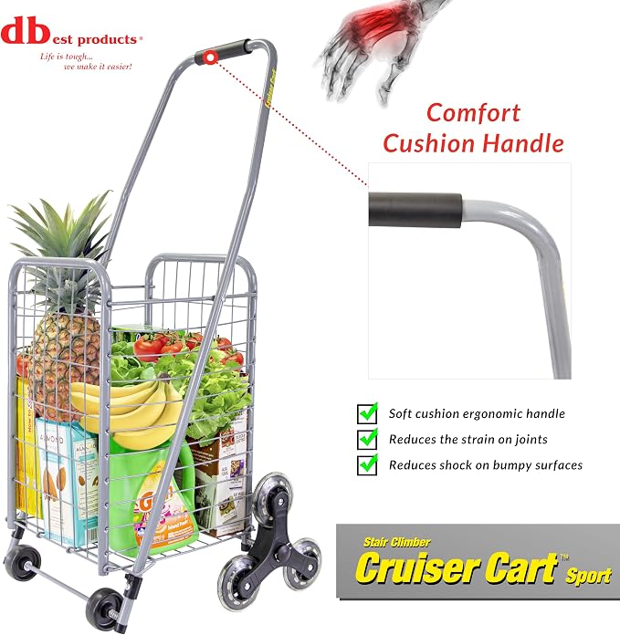 dbest Products Stair Climber Cruiser Cart Sport, Foldable Grocery Cart on Wheels,Multi-Use Collapsible Folding Laundry Basket with Wheels