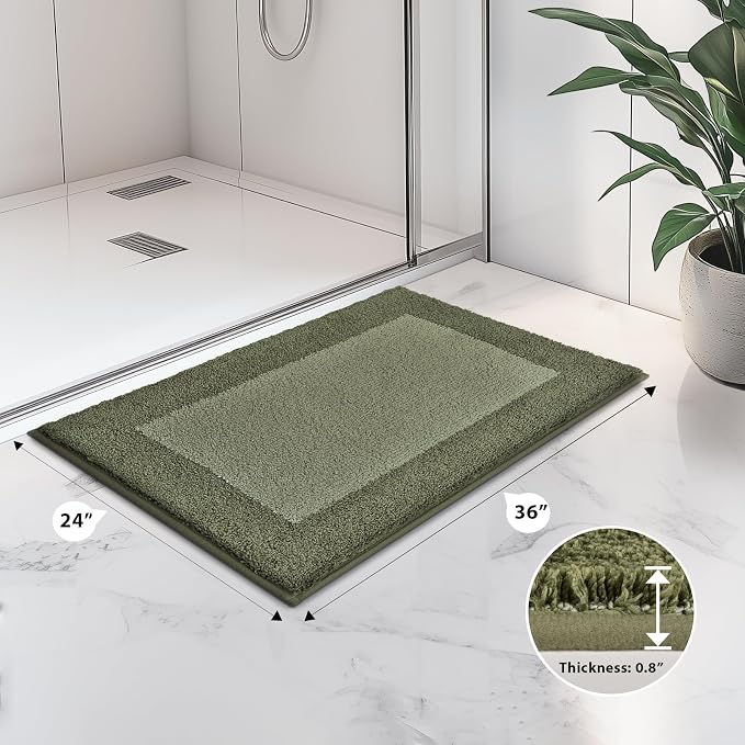 anllugs Bathroom Rugs 24" x 36", Non-Slip Extra Soft Absorbent Bath Rugs, Machine Washable Quick Dry Bath Mats for Bathroom Floor, Shower, Bathtub and Sink, Olive Green & Green