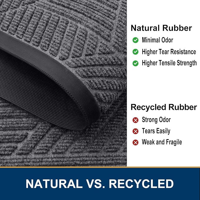 Smiry Front Door Mat Outside Entrance, Heavy Duty Sturdy Natural Rubber Doormat, Trap Dirt and Moisture, Easy Clean Low Profile Welcome Floor Mats for Indoor Outdoor Entry, 35X23 Inch, Light Grey