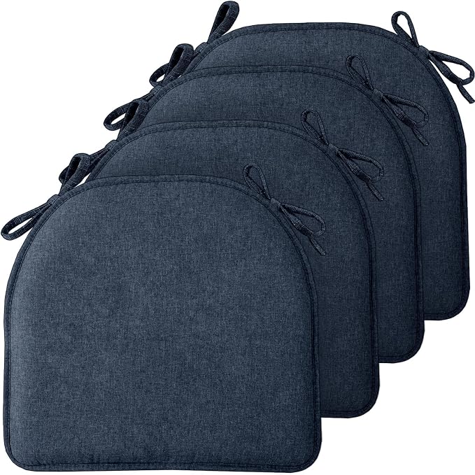 TushGuard Chair Cushions, 4 Pack Memory Foam Chair Pads, Seat Cushion, Kitchen Chair Cushions Set of 4, Anti-Slip Backing & Fixed Straps,Blue