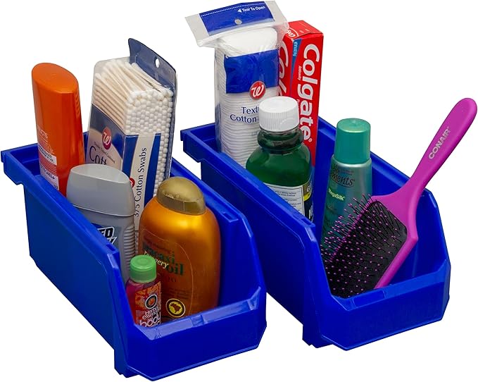 ReadySpace Plastic Containers for Organizing and Storage Bins for Closet, Kitchen, Office, Garage or Pantry Organization, Stackable Bins, Medium (11" x 5" x 5.5"), 8-Pack, Blue
