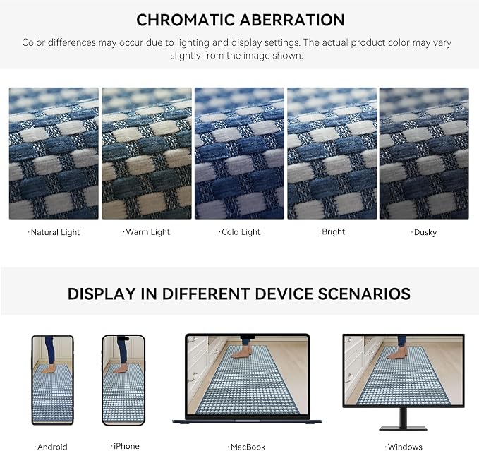 YDKGL Long Kitchen Runner Rugs Kitchen Mat Non Slip Washable, Super Absorbent Soft Chenille Braided Kitchen Mats for Floor, Rubber Backing Kitchen Floor Sink Standing Mat, Easy Clean, Blue 24"x71"