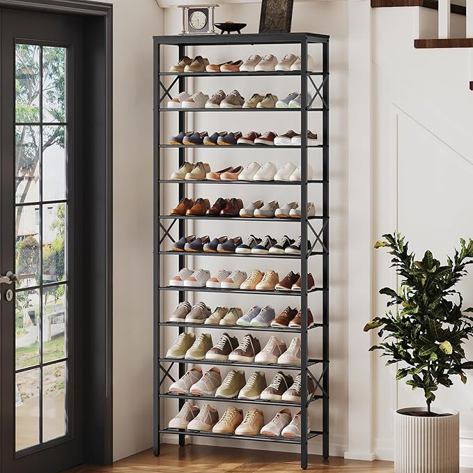YATINEY 12 Tier Shoe Rack, Large Capacity Shoe Storage Organizer Holds 48 Pairs, Sturdy and Stable, for Entryway, Hallway, Closet, Dorm Room, Black SS12BB