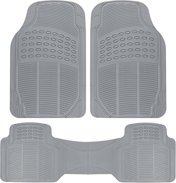 BDK ProLiner Car Floor Mats for Cars Trucks SUV, 3-Piece All-Weather Heavy Duty Rubber Liners with Universal Trimmable Fit, Durable Waterproof Vehicle Auto Floor Mats with Capture Ridges Gray