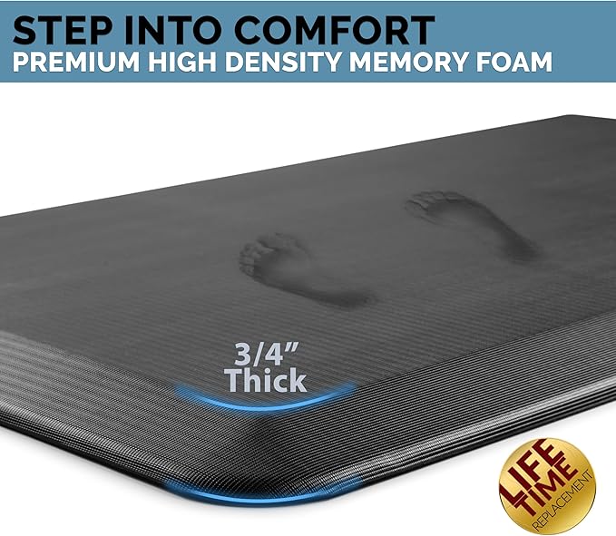 ComfiLife Anti Fatigue Floor Mat – 3/4 Inch Thick Kitchen Mats for Floor, Standing Desk Mat, Kitchen Rug – Comfort at Home, Office – Durable – Stain Resistant – Non-Slip Bottom (20" x 39", Black)