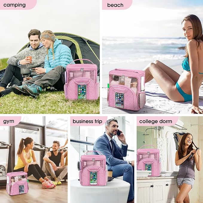 Attmu Mesh Shower Caddy Portable Dorm Tote Bag, Quick Dry Hanging Toiletry Bag, Large Capacity Shower Bag for College Dorm Room Essentials for Boys and Girls for Bath Camping (Light Pink)