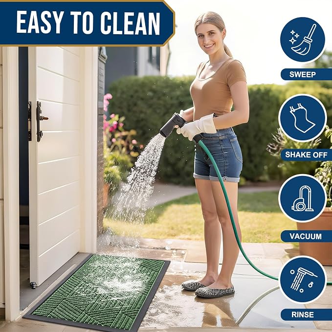 Smiry Front Door Mat Outside Entrance, Heavy Duty Sturdy Natural Rubber Doormat, Trap Dirt and Moisture, Easy Clean Low Profile Mats for Indoor Outdoor Entry, Irregular Triangle (71x47, Green)
