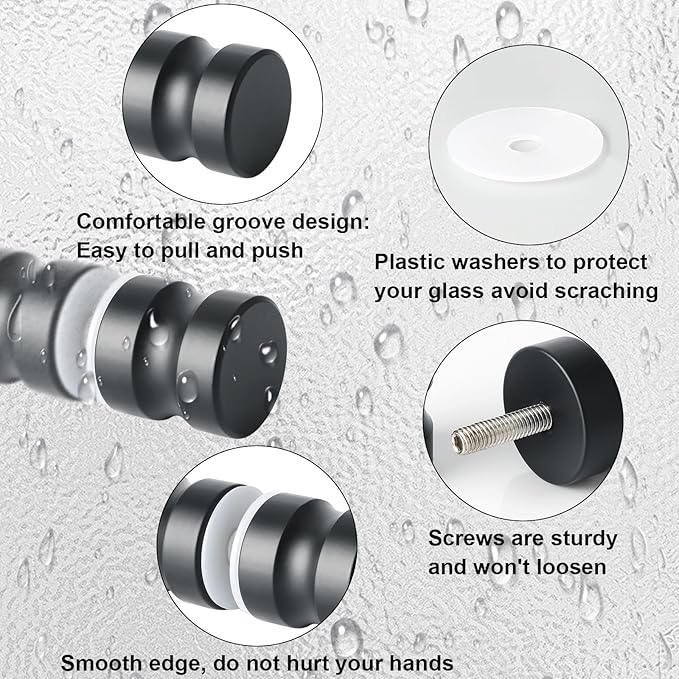 Alise Shower Glass Door Handle,Sliding Shower Doors Knob Round Back-to-Back Pull Hardware Replacement Parts,Matte Black Solid SUS304 Stainless Steel Knobs,L5000-B