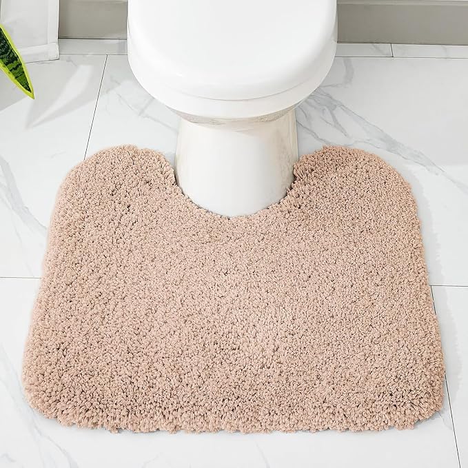 Disolla Toilet Mat 22x24 Beige - Non Slip Fluffy U-Shaped Contour Rug, Ultra-Soft Plush Toilet Floor Mat, Absorbent & Machine Washable