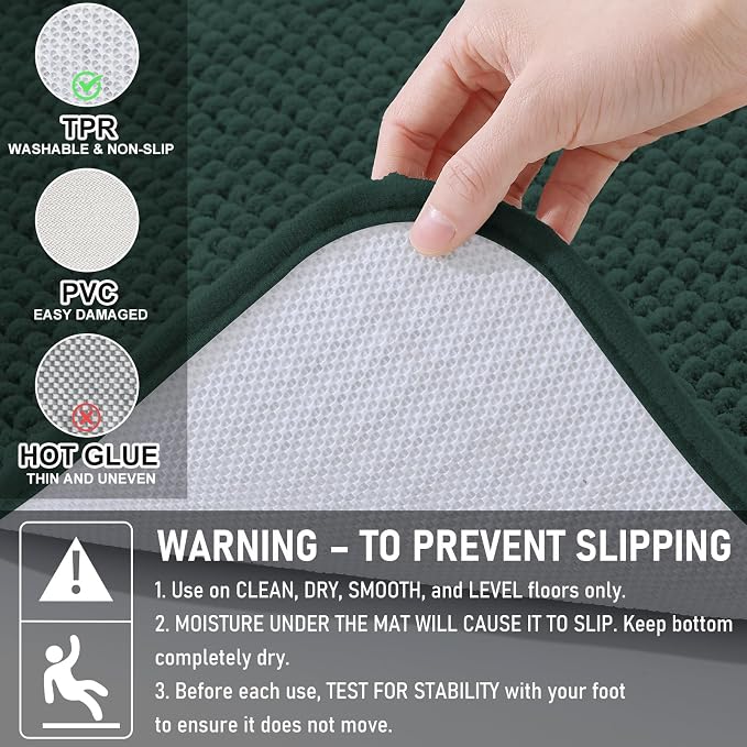 Arotive Bathroom Rugs 30" x 20", Ultra Soft Absorbent Chenille Bath Rugs, Non-Slip Rubber Backing, Machine Washable Bath Mats for Bathroom Floor, Tub and Shower, Home Decor Accessories, Dark Green