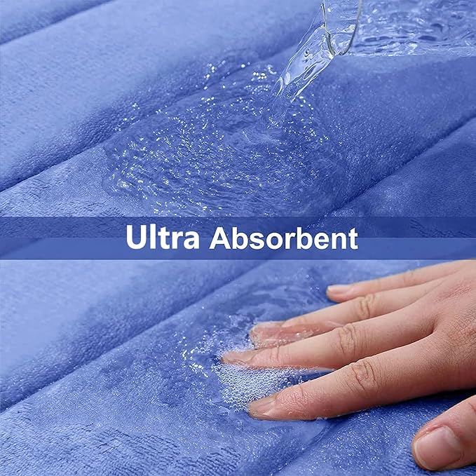 Buganda Memory Foam Bath Mat, 34" x 20", Ultra Soft and Non-Slip Bathroom Rugs, Water Absorbent and Machine Washable Bath Rug for Bathroom, Shower, and Tub, Cornflower Blue