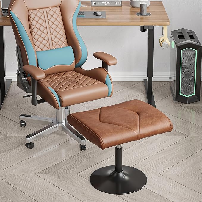VECELO Foot Rest Under Desk Ottoman, PU Height Adjustable Footrest with Comfort Padding, Leg Rest for Desk for Relieving Leg Pain, Stiffness, and etc, Brown
