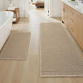 Upgraded Waffle Bath Mat Set of 2, Super Absorbent Non Slip Bath Mats for Bathroom Floor, Washable Boho Bathroom Rugs Set 2 Pieces with Tassels, Soft Bathroom Mat Set, Brown, 18" x 30" Plus 24" x 48"