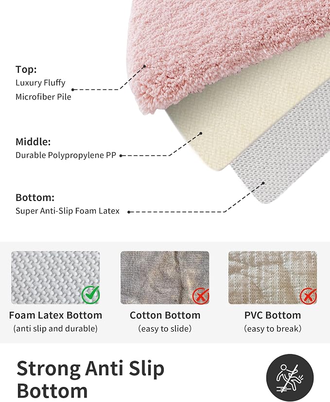 ILANGO Dark Pink Bathroom Rugs 24" × 17" Small Non Slip & Super Absorbent Extra Thick Soft, Washable Bath Mat for Floor, Microfiber Plush Shaggy Bath Rug with Rubber for Bathtub Shower Room Sink