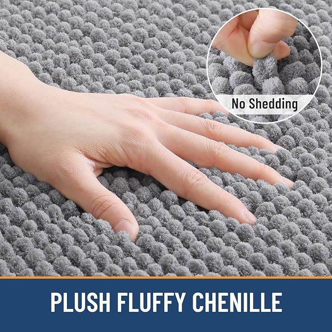 Arotive Bathroom Rugs 47" x 24", Ultra Soft Absorbent Chenille Bath Rugs, Non-Slip Rubber Backing, Machine Washable Bath Mats for Bathroom Floor, Tub and Shower, Home Decor Accessories, Grey