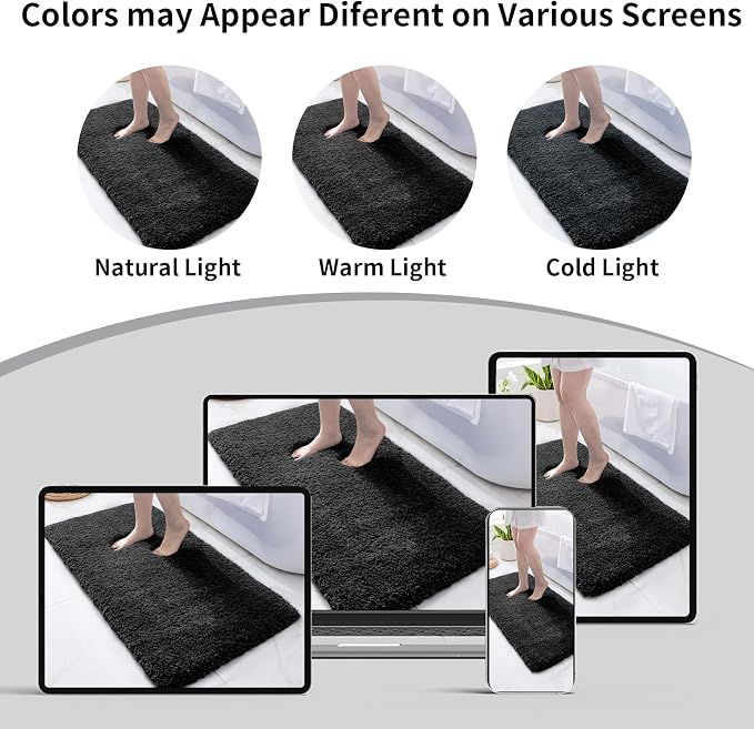 Disolla Black Bathroom Rug 17x24 - Non-Slip Plush Small Bath Mat, Highly Absorbent & Ultra Soft Fluffy Floor Mat, Machine Washable for Shower and Tub
