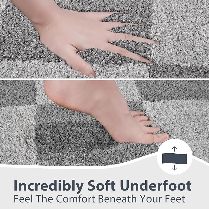 anllugs Bathroom Rugs 30" x 46", Non-Slip Extra Soft Absorbent Bath Rugs, Machine Washable Quick Dry Bath Mats for Bathroom Floor, Shower, Bathtub and Sink, Checkered Light Grey & Grey
