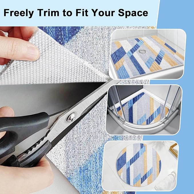 Square Shower Mat Non Slip, 24x24 Inch Loofah Shower Mats for Inside Shower Stall, Soft PVC Anti Slip Shower Mats for Stand Up Showers, Easy to Clean and Dry, Machine Washable