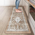 Collive Farmhouse Kitchen Mats, Cushioned Anti Fatigue Mats for Floor, Non Skid Waterproof Kitchen Rugs Cream/Brown Farmhouse Standing Desk Mat for Kitchen Sink, Laundry, Office-17.3" x 59"