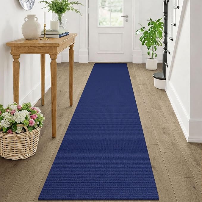 KOZYFLY Cotton Runners Rugs for Hallway 2x10, Washable Runner Rug, Woven Non Slip Kitchen Runner, Braided Entryway Rug, Floor Carpet for Entry, Aisle, Hall, Royal Blue/Navy