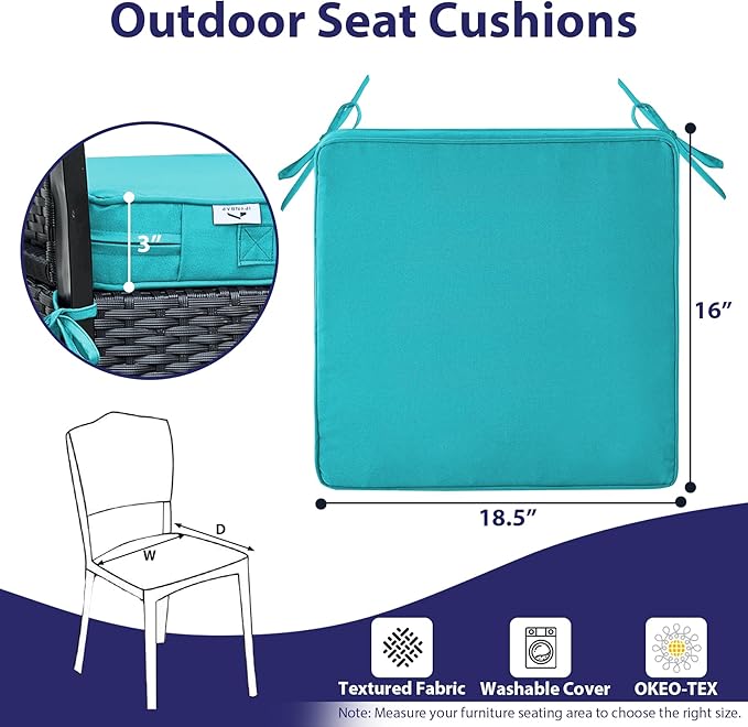 IPYNBAP Outdoor Chair Cushions Set of 4 -Waterproof Outdoor Seat Cushions for Patio Furniture, Patio Chair Cushion with Handle and Ties, Out Door Chair Pads,18.5x16x3-Square, Teal