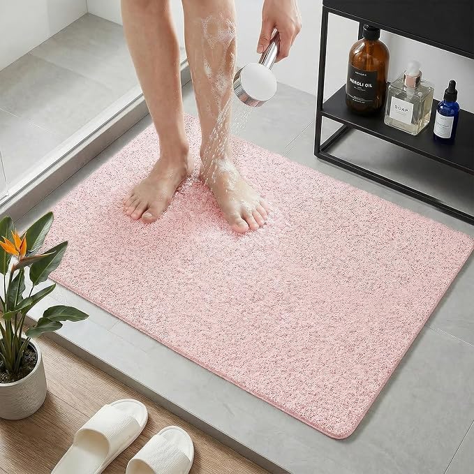 Non Slip Shower Mat, 16 x 40 Inch Anti Slip Shower Mats for Inside Shower, Quick Drying Extra Large Bathtub Mat, Cuttable Soft PVC Loofah Bath Mats for Wet Area, Bathroom, Sink (Pink)
