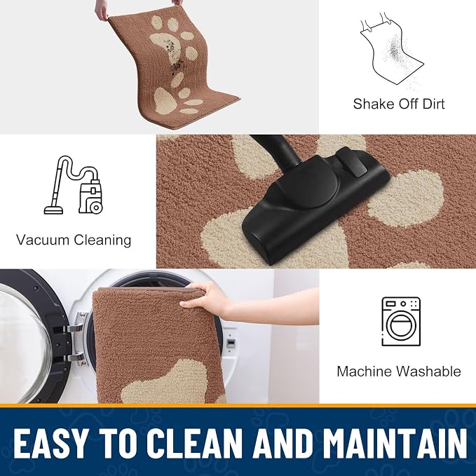 Smiry Dog Door Mat for Muddy Paws, Absorbs Moisture and Dirt, Low-Profile Entryway Mat with Non-Slip Backing, Entry Indoor Outdoor Doormat for Inside Floor (40x32 Inches, Camel, Paw)