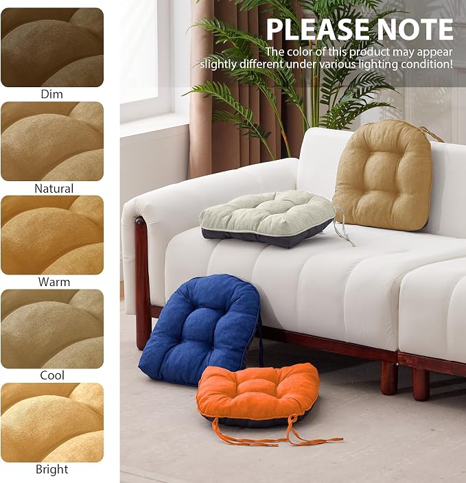 IASEAHK Chair Cushions for Dining Chairs, Seat Cushions for Kitchen Chairs, Indoor Seat Cushions with Ties, Tufted Foam Chair Pads, Non Slip Chair Cushions Set of 6, 15.5" x 15.5" x 4", Khaki