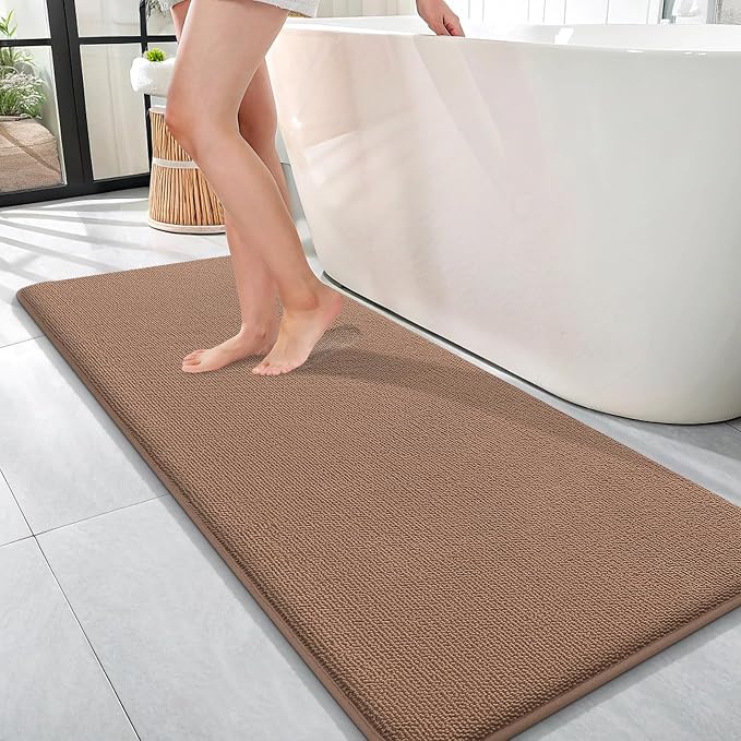 OLANLY Thick Memory Foam Bathroom Runner Rugs 47x17, Extra Soft Absorbent Long Bath Rug, Quick Dry Bath Mats, Non-Slip, Machine Washable Mat for Bathroom, Tub and Shower, Home Decor Accessories, Mocha
