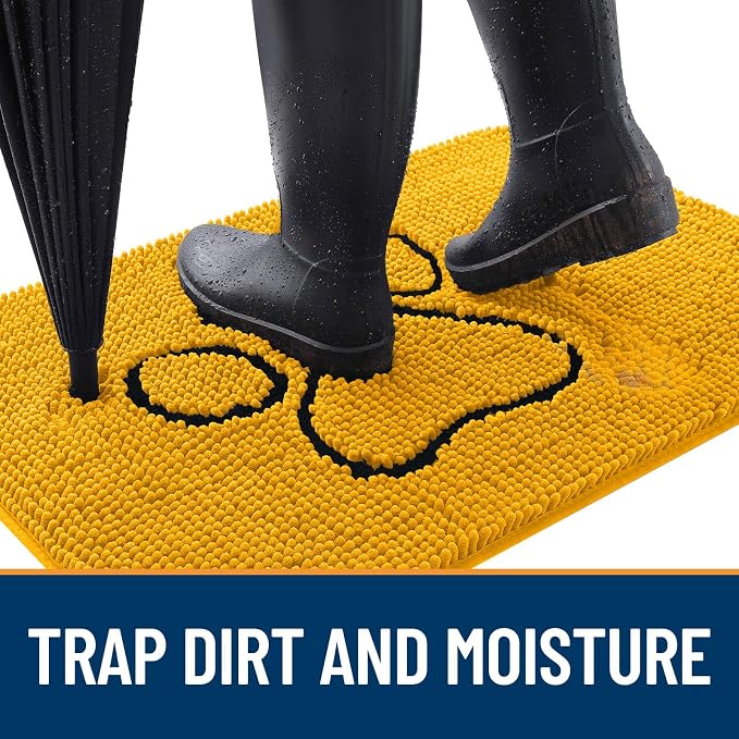 OLANLY Dog Door Mat for Muddy Paws 30x20, Paw Print Design, Absorbs Moisture and Dirt, Absorbent Non-Slip Washable Doormat, Quick Dry Chenille Mud Mat, Entry Indoor Entryway Carpet, Golden Yellow