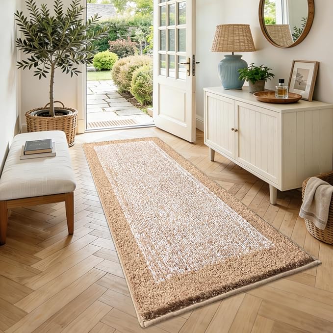 60x24 Long Bathroom Rugs Washable Non Slip, Beige Bath Mat for Bathroom Floor Tub, Soft Absorbent Quick Dry Mats for Shower,Bathtub,Home Decor