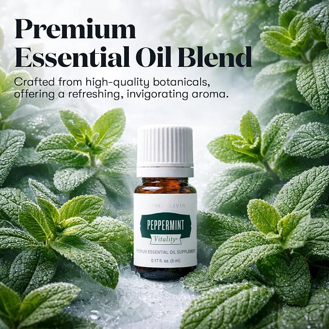 Young Living Peppermint Vitality Essential Oil | 5 ml | Refreshing & Invigorating Aroma for Home, Work & Personal Use | Ideal for Aromatherapy, Wellness Routines, & Massage | Vegan & Gluten-Free