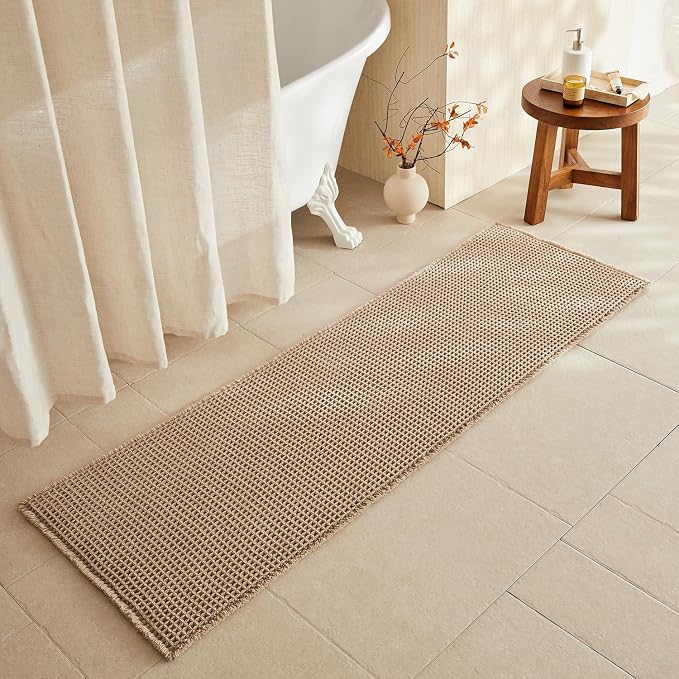 TYUU Waffle Runner Rug Bathroom, Long Boho Bathroom Rugs Non Slip Washable Super Absorbent Quick Dry Farmhouse Bath Decor, 72"x24" Beige