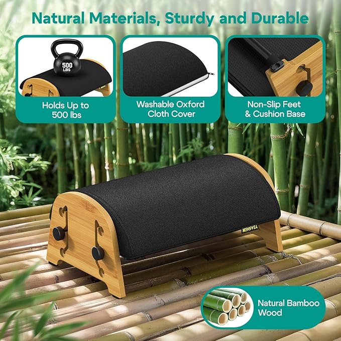 YEASHEIN Ergonomic Foot Rest Under Desk at Work, Bamboo Wood Adjustable Foot Stool Under Desk with 6 Positions, Office Footrests with Memory Foam, Leg Rest Used for Car, Home, PC Gaming Accessories
