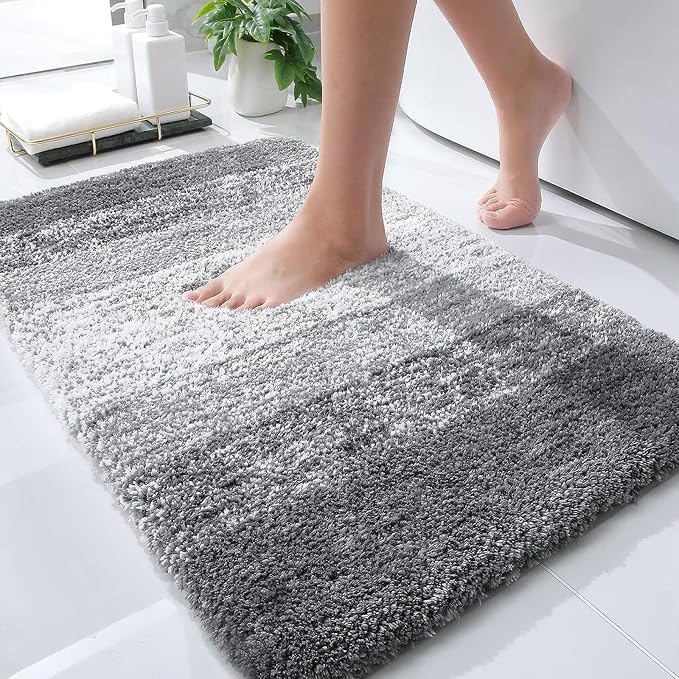 OLANLY Bathroom Rugs Mat 30x18, Extra Soft Absorbent Microfiber Bath Rugs, Rubber Backing, Quick Dry, Machine Washable Bath Mats for Bathroom Floor, Tub and Shower, Home Decor Accessories, Grey