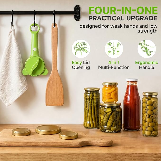 2026 Upgraded 4-in-1 Jar Opener - Adjustable Stainless Steel Lid Remover for Seniors & Arthritis Sufferers, Fits Kitchen Jars, Bottles & Cans Green(2Pcs)