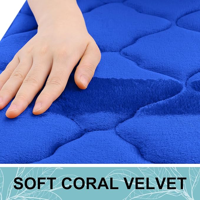 OLANLY Memory Foam Bath Mat Rug 24x16, Ultra Soft and Absorbent Bathroom Rugs, Non-Slip, Comfortable, Machine Washable Bath Carpet for Bathroom Floor, Tub Shower and Home Decor Accessories, Royal Blue